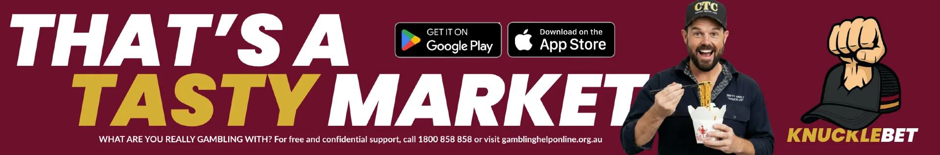 KnuckleBet — That's a tasty market. Download on Google Play or the App Store.